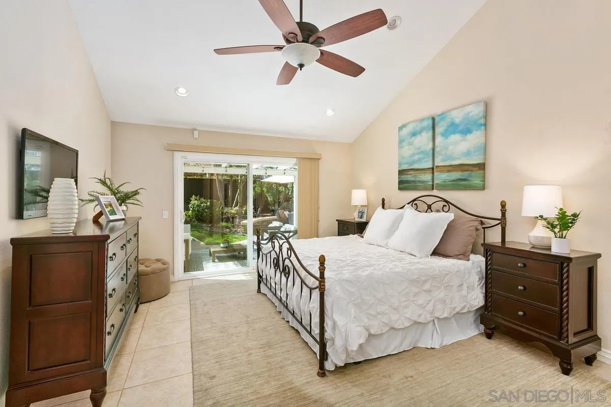 3330 Vista Rocosa Escondido, CA 92029 - Photo 13 of 29 a bedroom with a bed and a flat tv screen on dresser