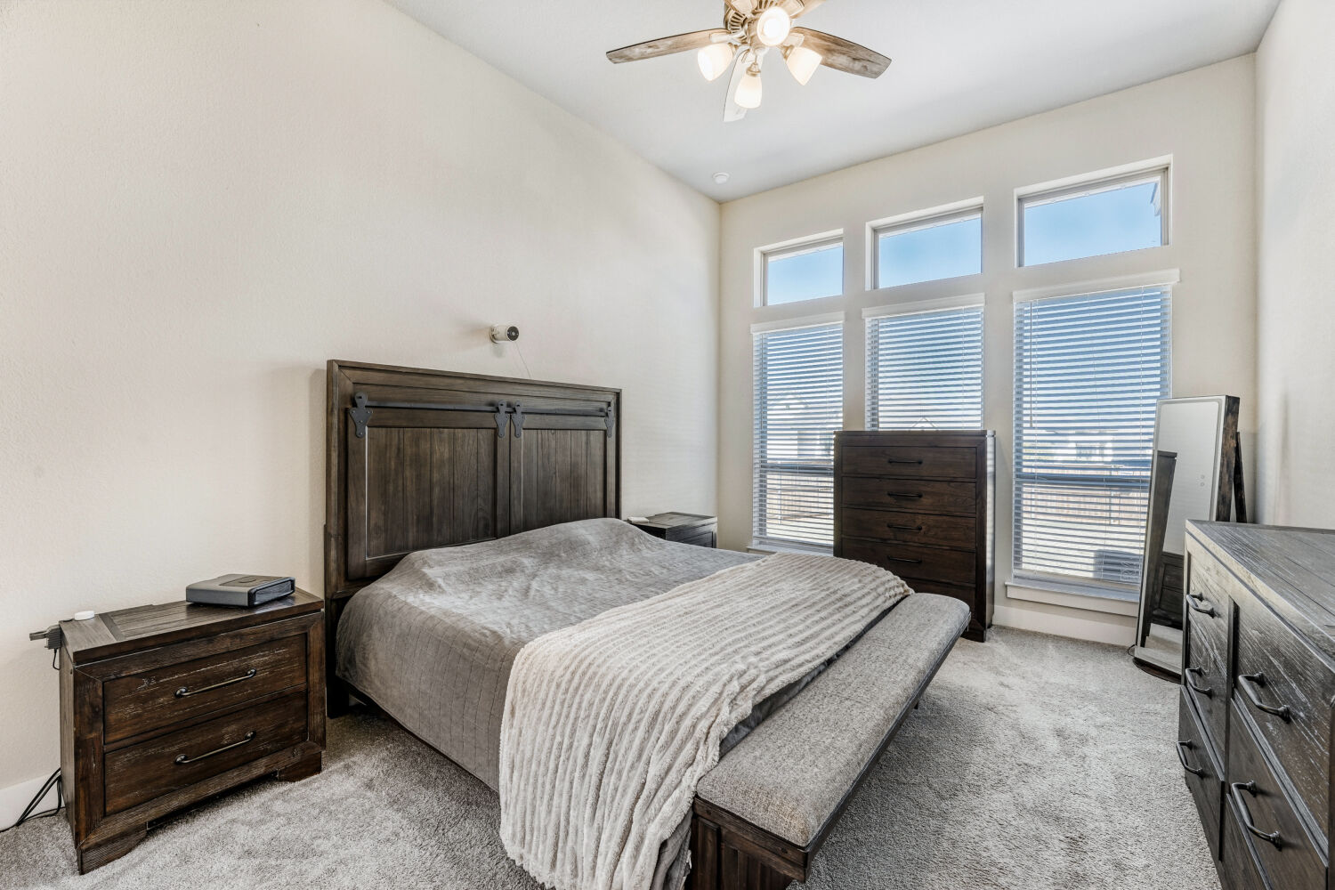 505 Trout River Road Kyle, TX 78640 - Photo 12 of 29 Bedroom with light colored carpet and ceiling fan