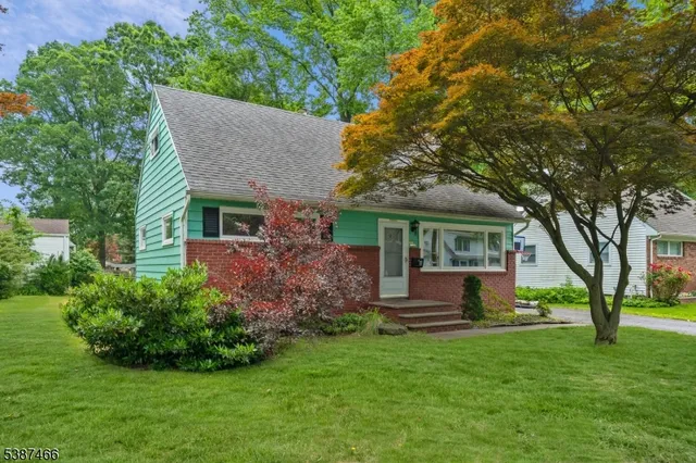 a front view of house with a garden