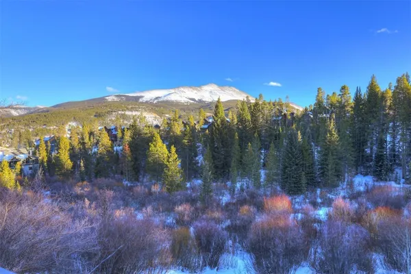 a view of a town with mountains in the background