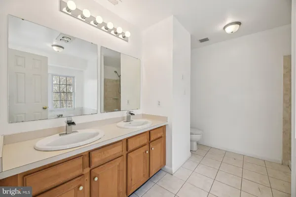 a bathroom with a sink double vanity and a mirror