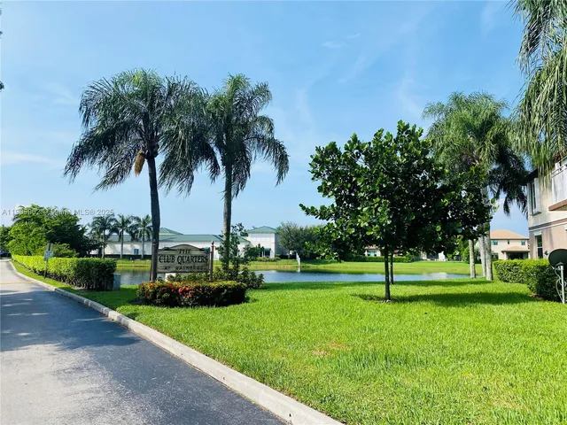a view of a park with palm trees