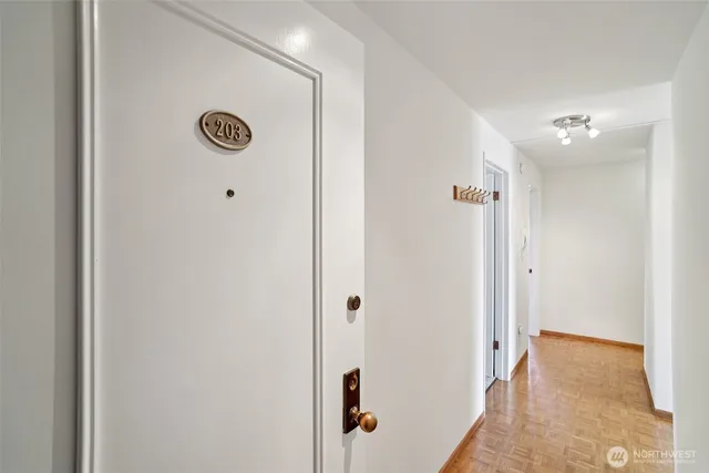 a view of a elevator and an empty room