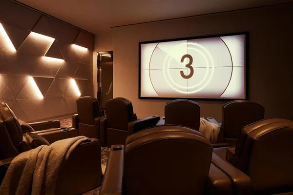 a front view of a house with a projector