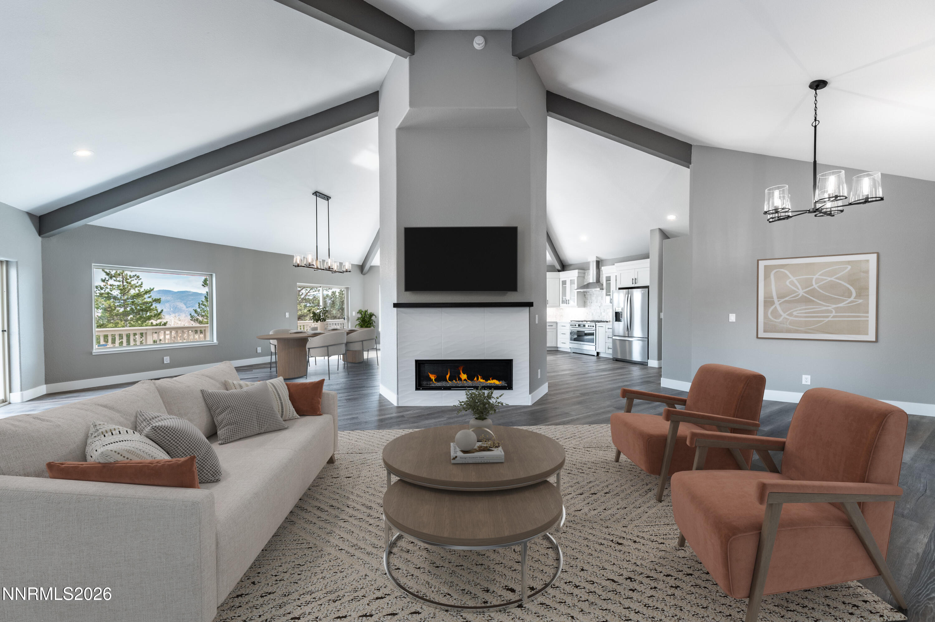 14330 East Windriver Lane Reno, NV 89511 - Photo 7 of 36 a living room with furniture a fireplace and a flat screen tv
