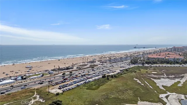 an aerial view of beach and ocean