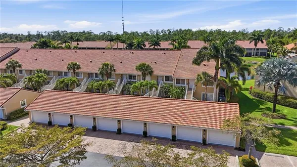 an aerial view of a house with a garden