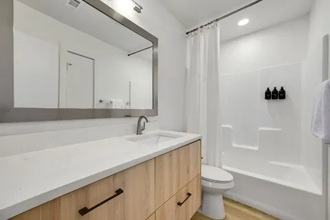 a bathroom with a sink a toilet and a bathtub