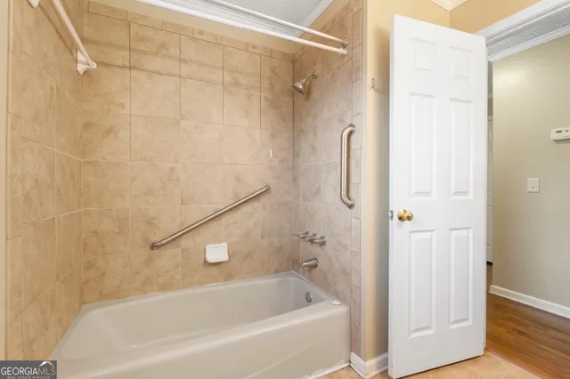 a bathroom with a bathtub