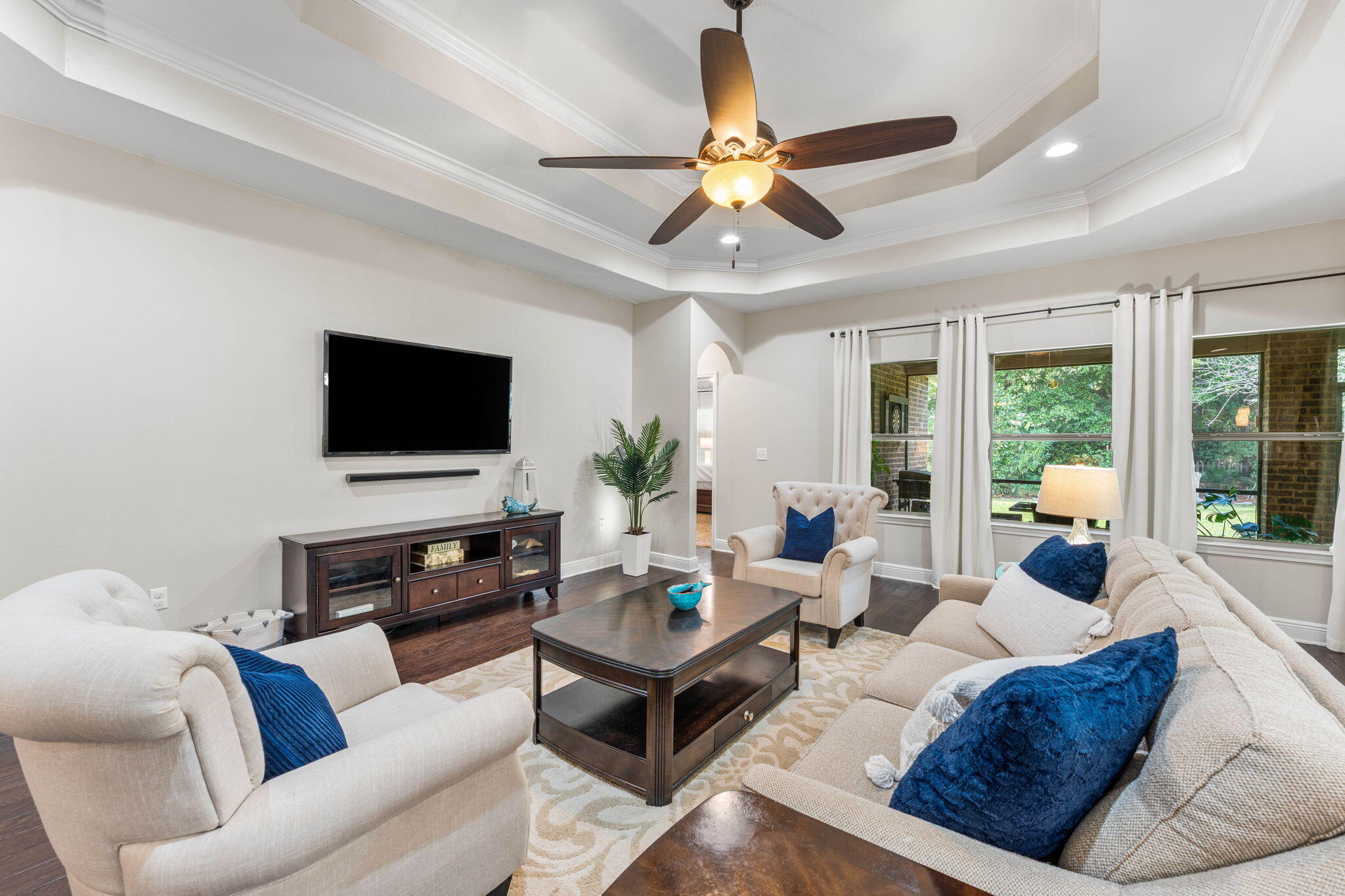 183 Mussett Bayou Court Santa Rosa Beach, FL 32459 - Photo 17 of 68 Living room with double tray ceiling