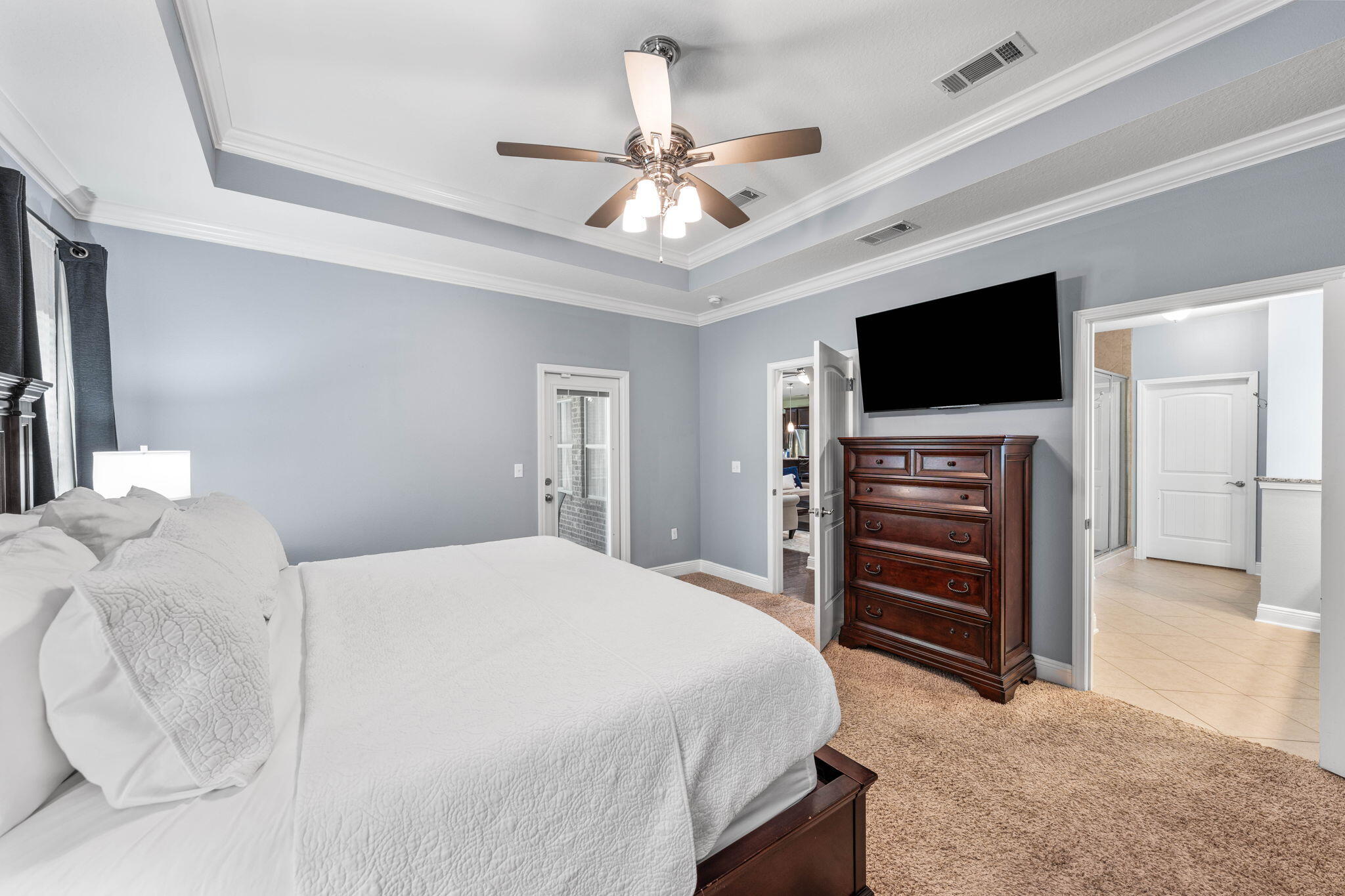 183 Mussett Bayou Court Santa Rosa Beach, FL 32459 - Photo 33 of 68 Master bedroom with tray ceiling