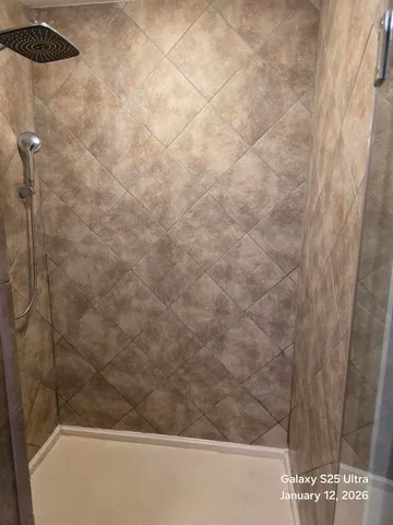 a bathroom with a bathtub