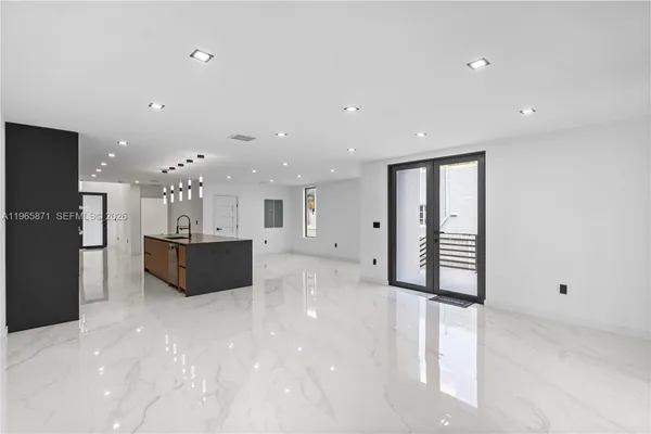 a large space with a large window in a room