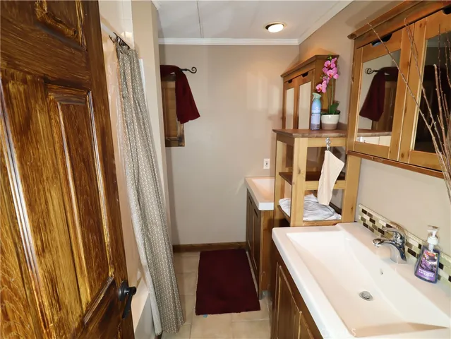 a bathroom with a bathtub