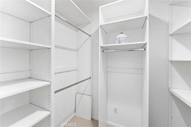 a view of walk in closet with empty racks