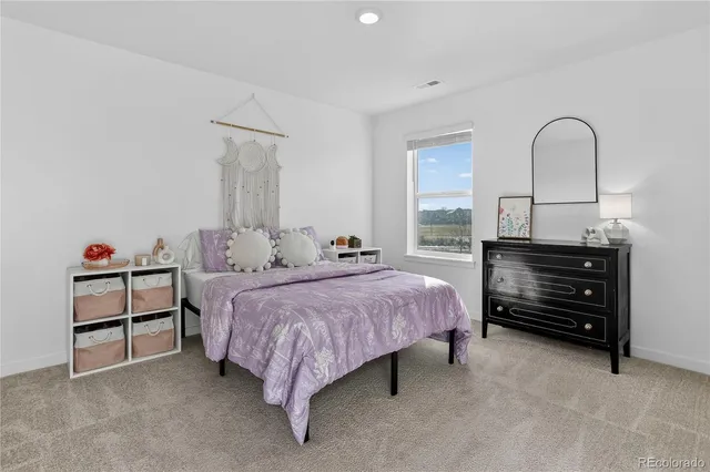 a bedroom with a bed and a dresser