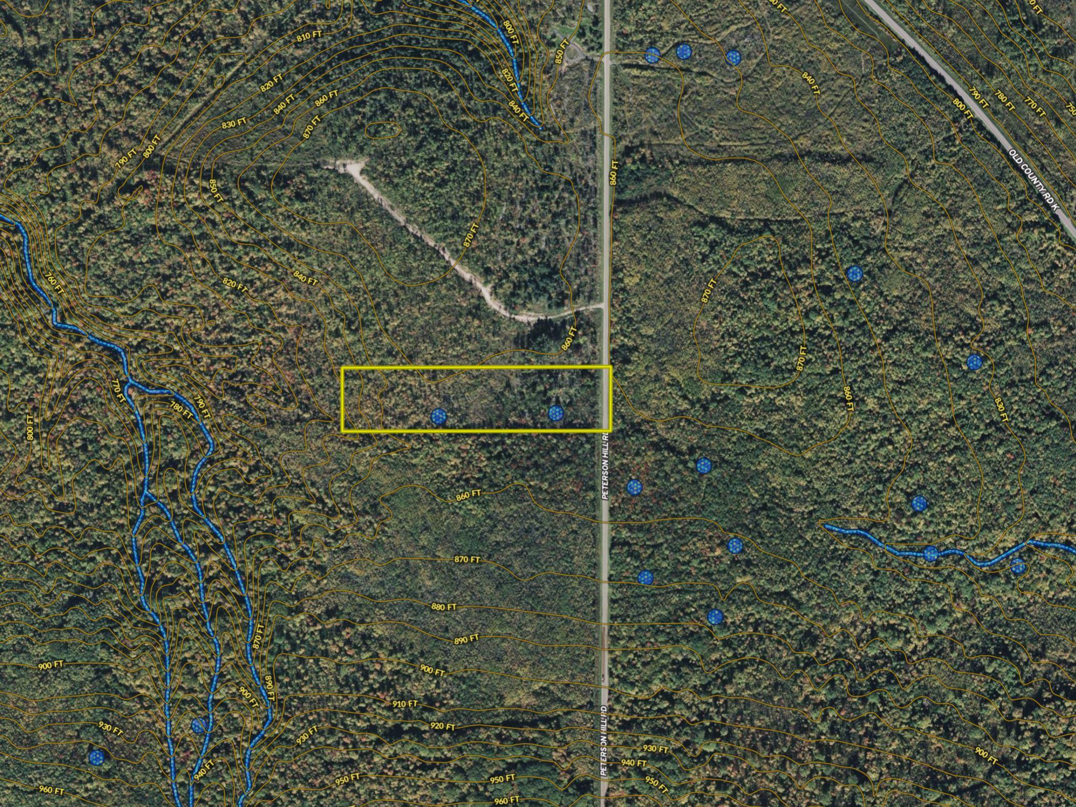 9.58-acres On Peterson Hill Road Bayfield, WI 54814 - Photo 6 of 7 Aerial map of property and surrounding area with property boundaries highlighted