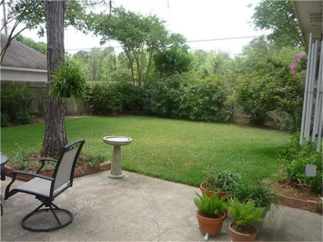 a view of a garden with a slide