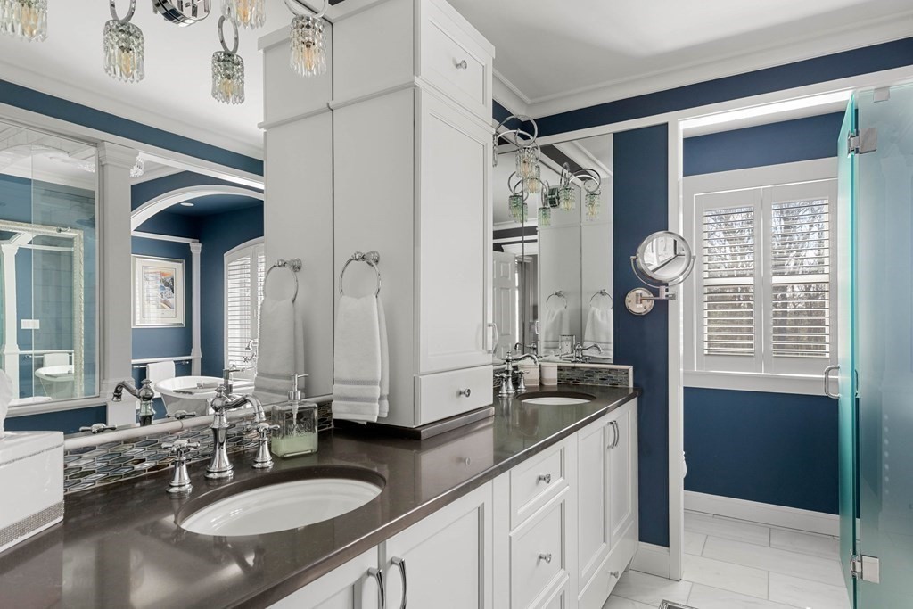 19 A Bayns Hill Road Boxford, MA 01921 - Photo 21 of 41 a bathroom with a granite countertop sink and a mirror