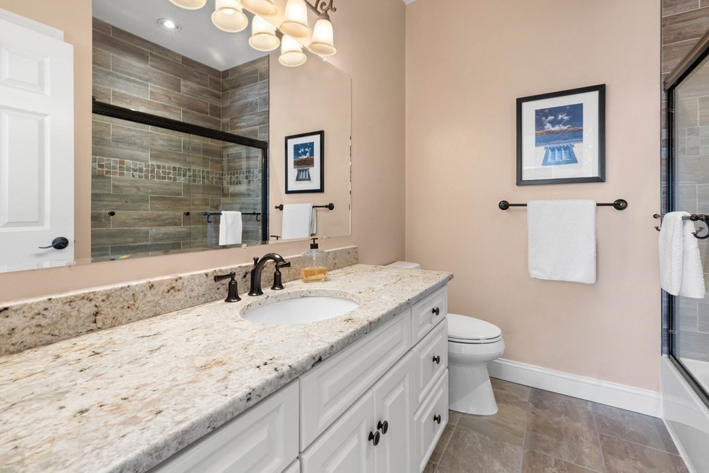 19 A Bayns Hill Road Boxford, MA 01921 - Photo 33 of 41 a bathroom with a granite countertop sink toilet and painting on the wall
