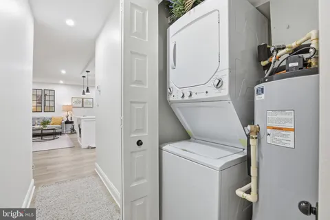 view of living room with washer and dryer