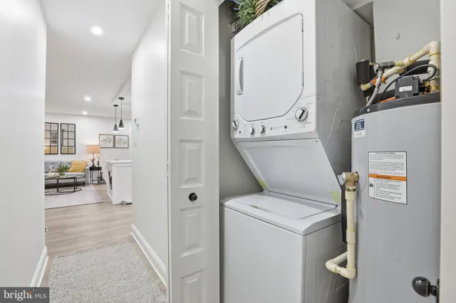 view of living room with washer and dryer