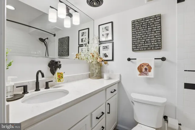 a bathroom with a sink a toilet and a mirror