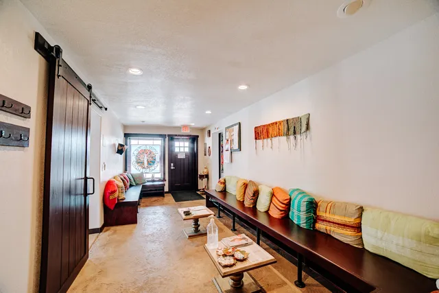 a view of a porch with furniture