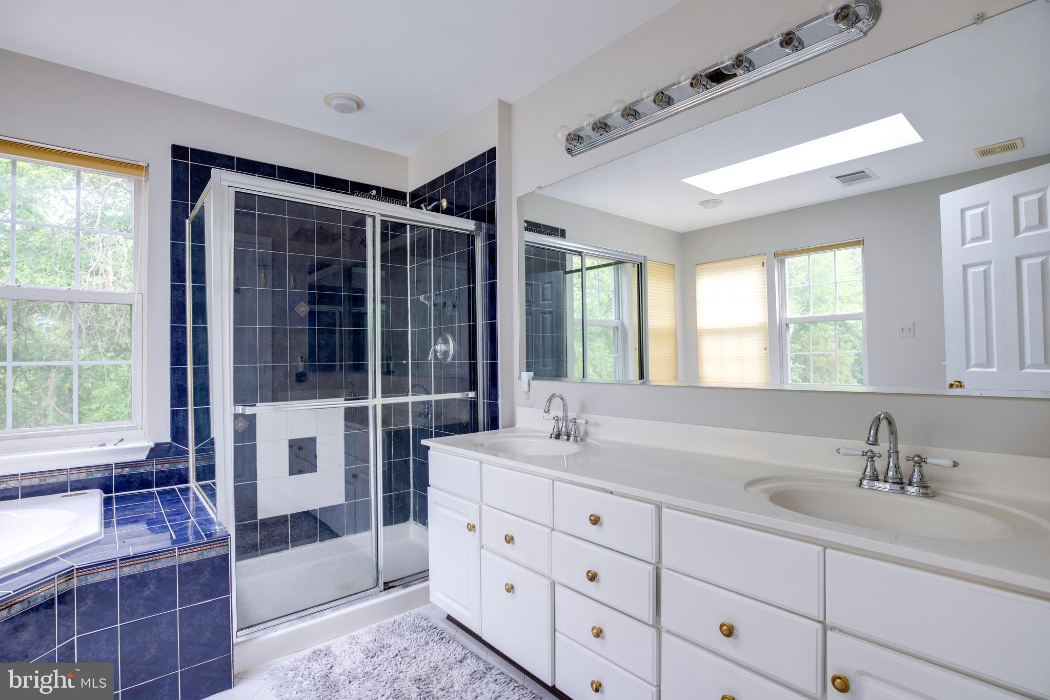 5909 Rinard Drive Centreville, VA 20120 - Photo 37 of 46 a bathroom with double vanity sink a two mirror a window a bathtub and shower
