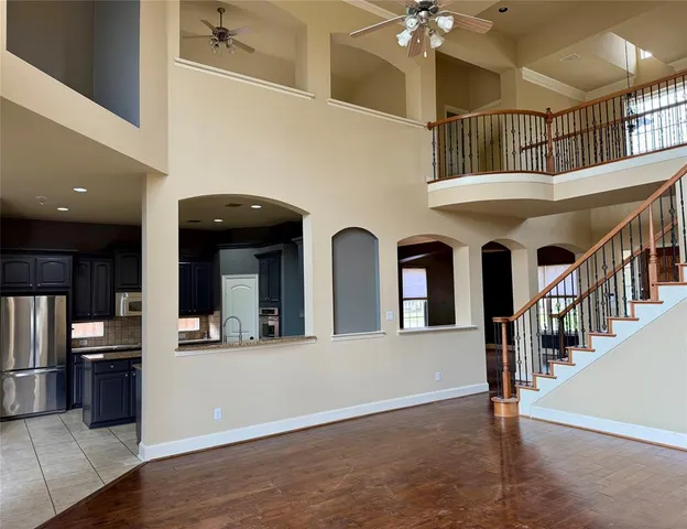 a view of an entryway with a chandelier