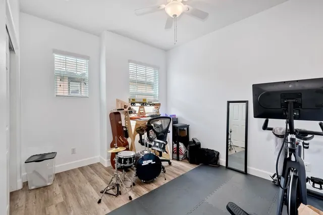 a view of a room with gym equipment