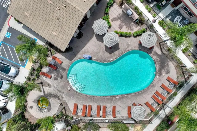 aerial view of a house with a swimming pool