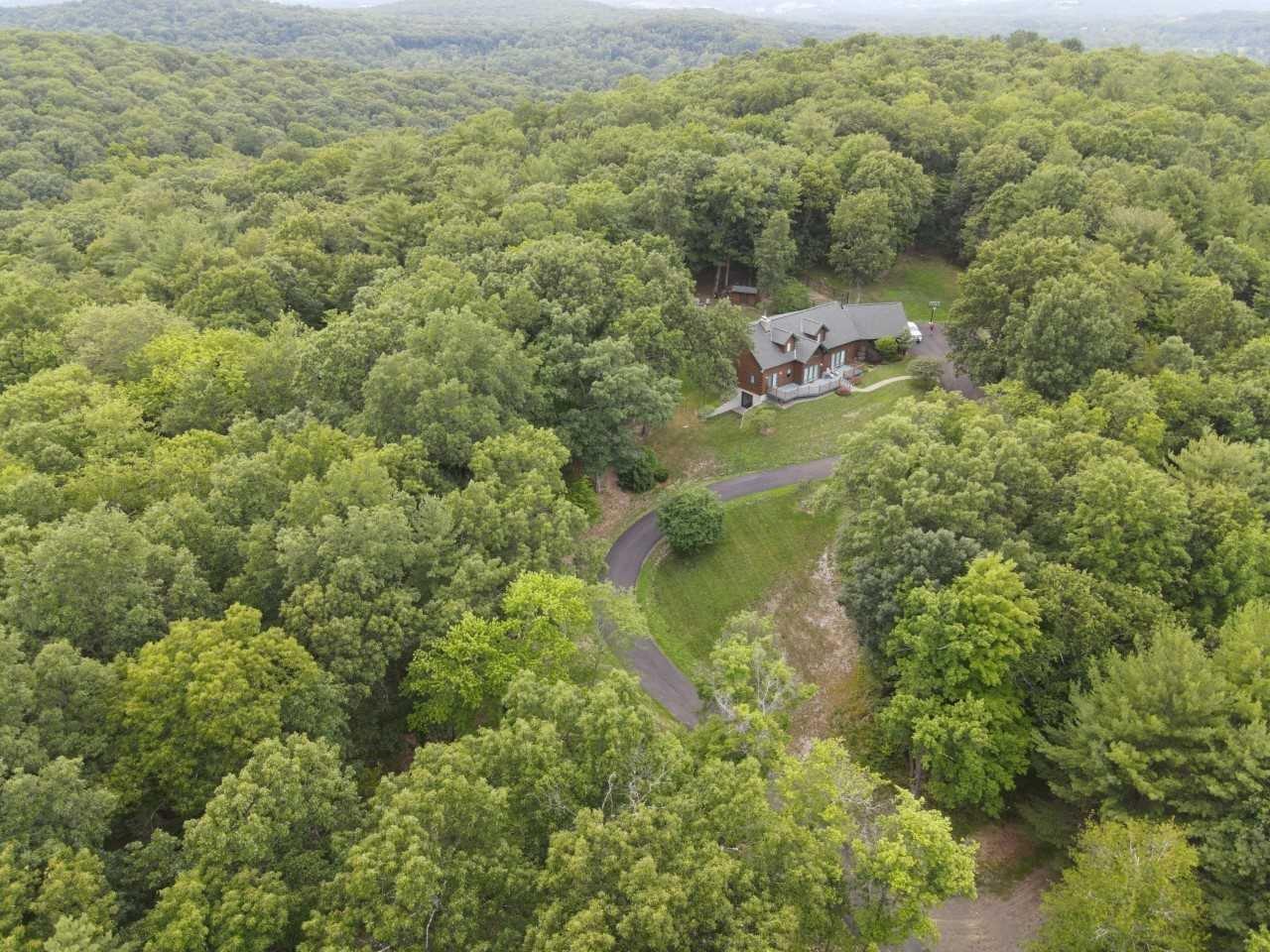 a view of a forest with a houses