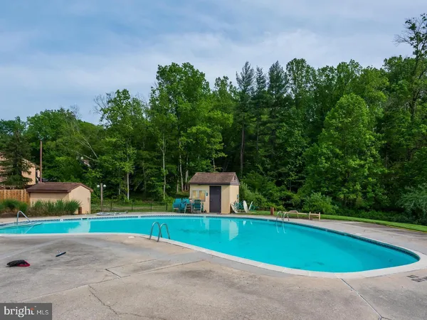a view of a yard with swimming pool