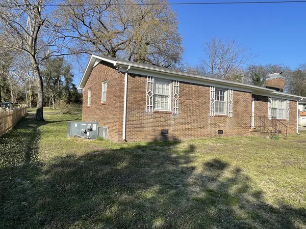 a view of a backyard with large tree