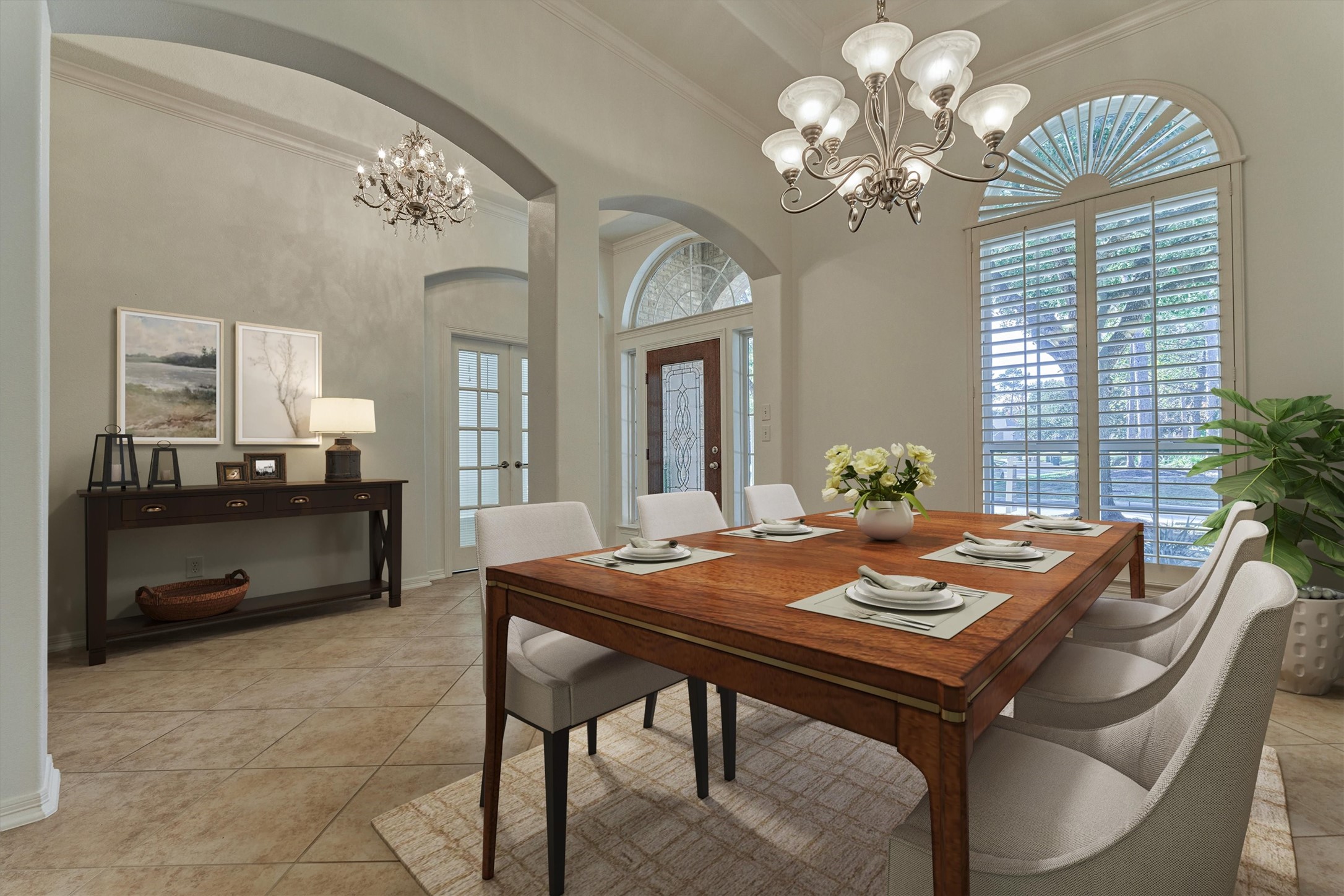 94 Oriel Oaks Circle The Woodlands, TX 77382 - Photo 11 of 46 a dining room with a table or chairs and a chandelier