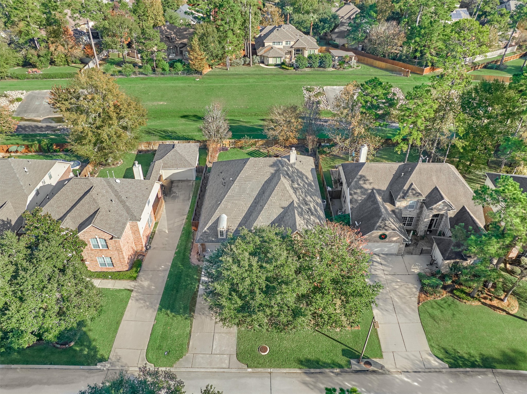94 Oriel Oaks Circle The Woodlands, TX 77382 - Photo 3 of 46 an aerial view of a house with garden space and lake view