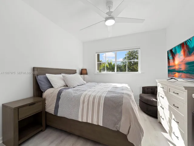 a bedroom with a large bed and a tv