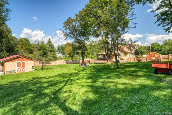 a view of an house with a garden and trees