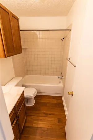 a bathroom with a toilet and a bathtub