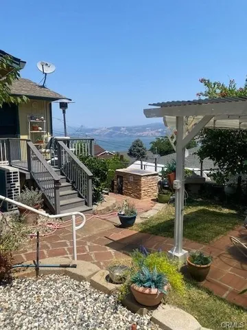 a view of a terrace with chairs