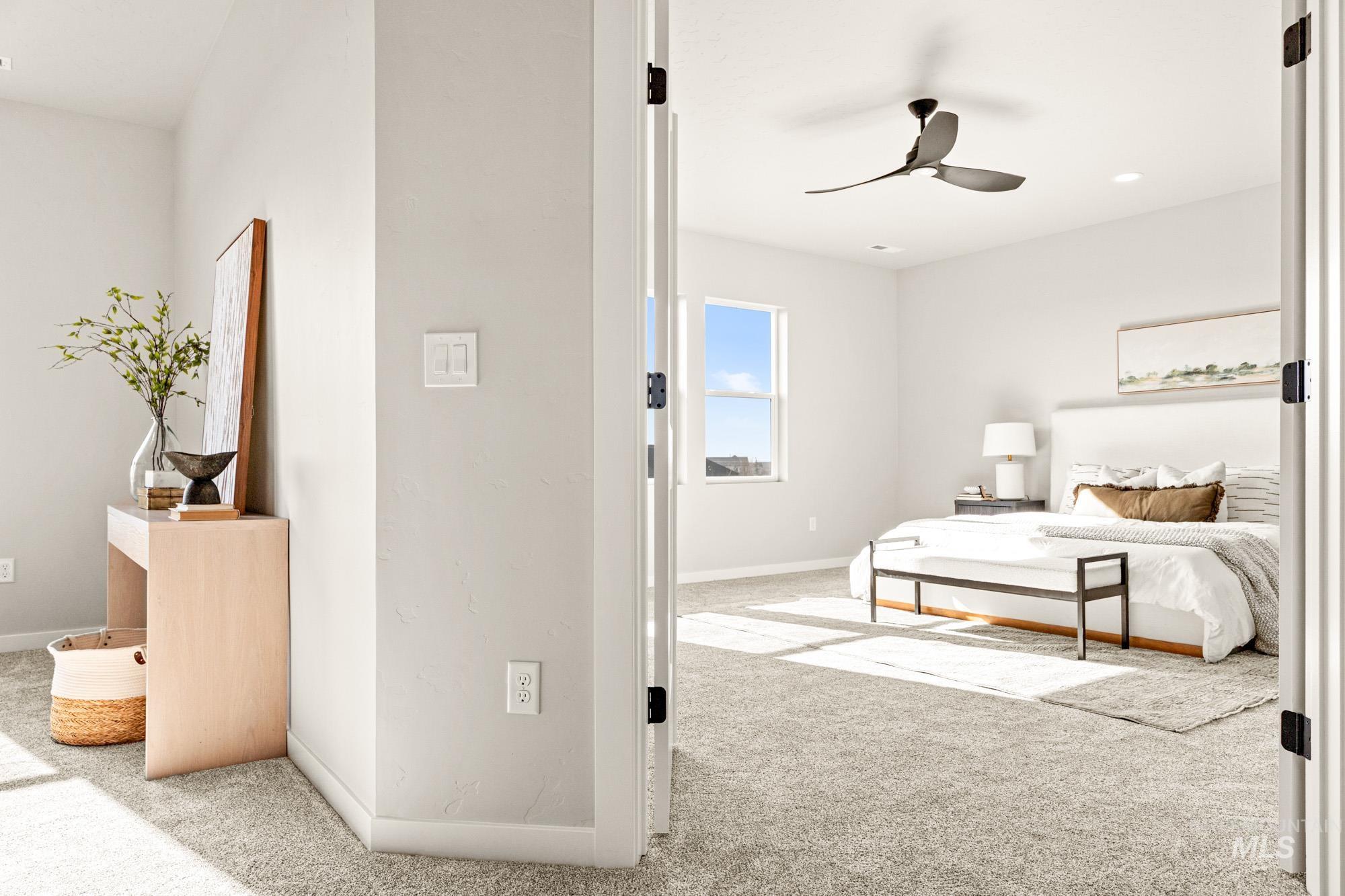 5487 West Yarnell Street Eagle, ID 83616 - Photo 29 of 30 Bedroom featuring carpet flooring, a ceiling fan, and recessed lighting