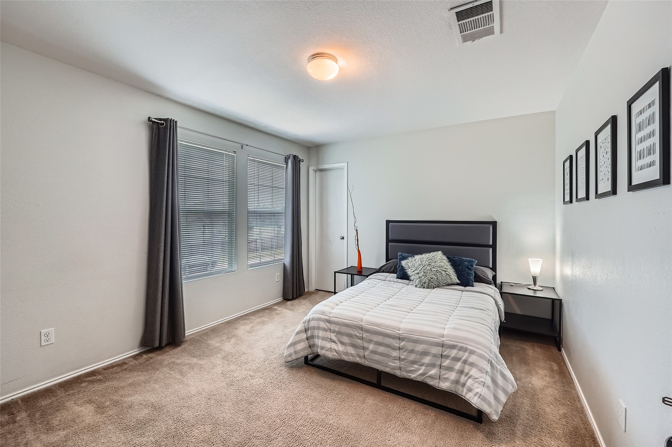 18021 Prairie Verbena Lane Elgin, TX 78621 - Photo 11 of 33 A well-lit bedroom features plush carpeting and broad windows.