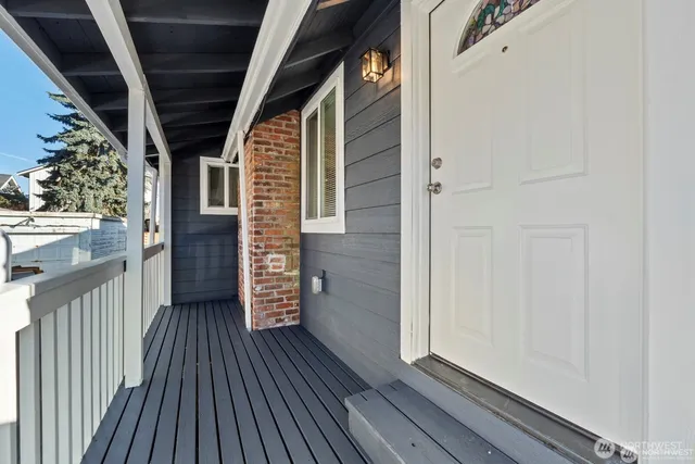 a view of wooden balcony