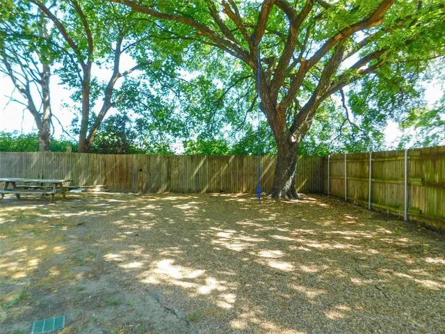 a view of a yard with a large tree