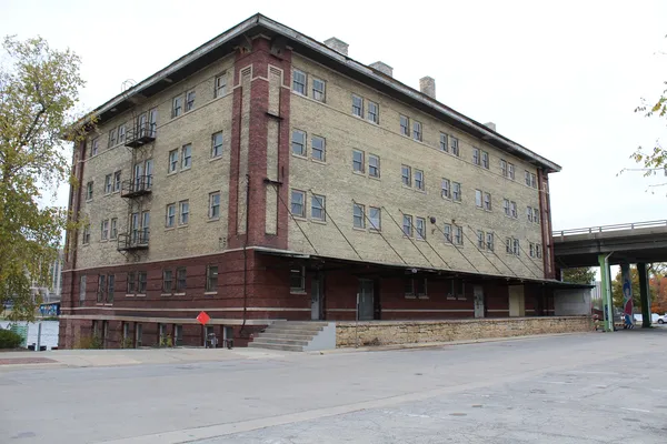 a front view of a building with street