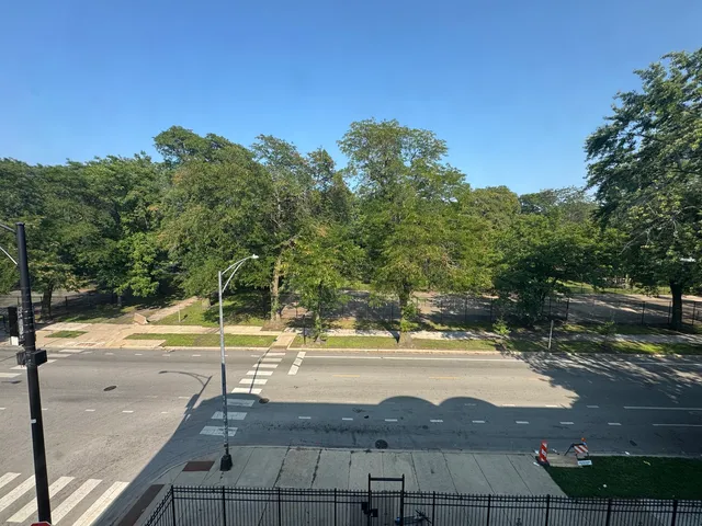 a view of a road with a yard