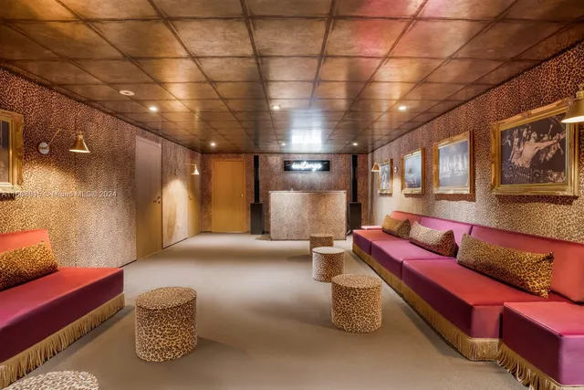 a lobby with furniture