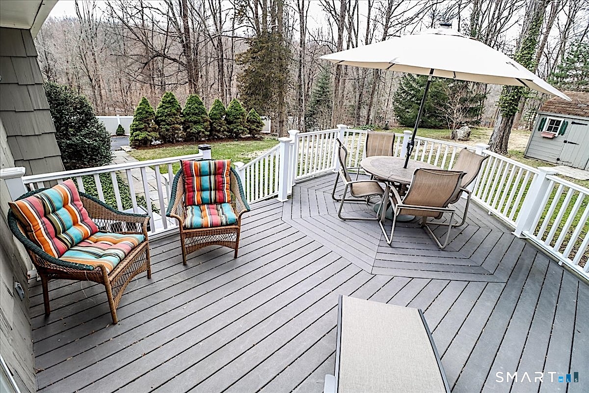 3 Hawthorne Hill Road Newtown, CT 06470 - Photo 32 of 40 Tranquil and Private Backyard Deck with TREX decking and Vinyl Clad Railings