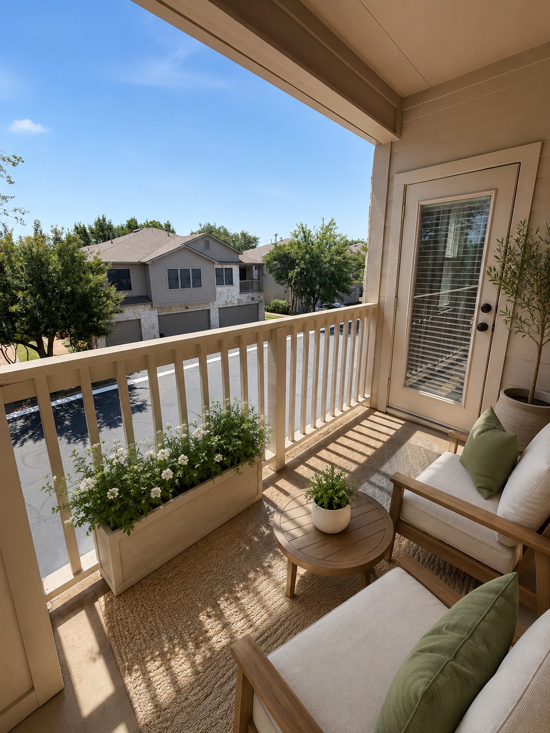 7501 Shadowridge Run, Unit 135 Austin, TX 78749 - Photo 21 of 23 Private balcony with a solid railing, offering an elevated perspective